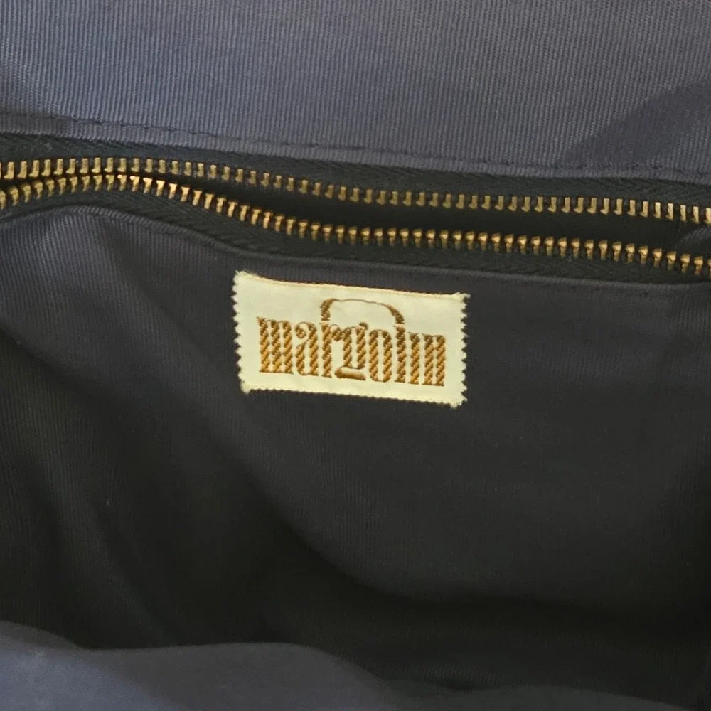 Vintage Marolin Black Leather Handbag Faux Tortoise Lucite Handle Frame MCM Bag
